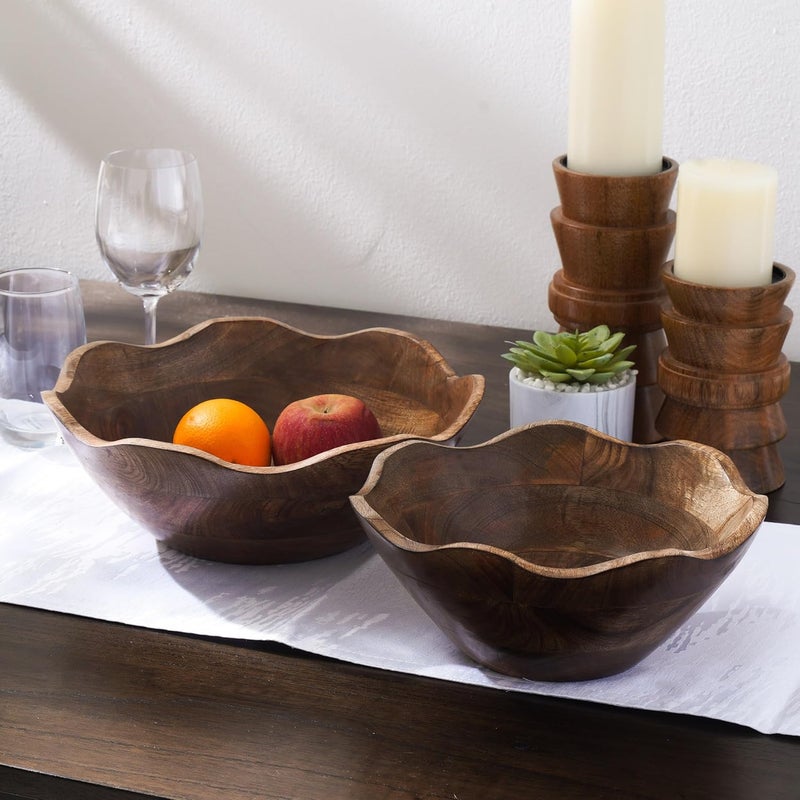 Eminence Home طقم وعاء خشبي صلب من إيميننس هوم - 2 قطعة بتشطيب طبيعي - Image 4